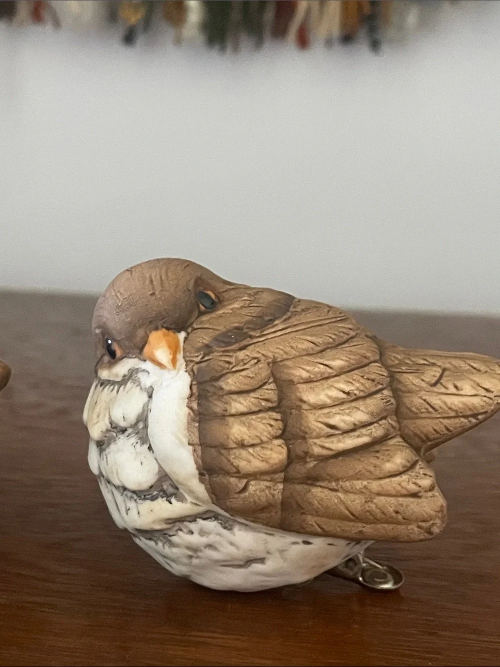 Pair of Decorative Ceramic Bird Figurine clips  - Brown & White- new